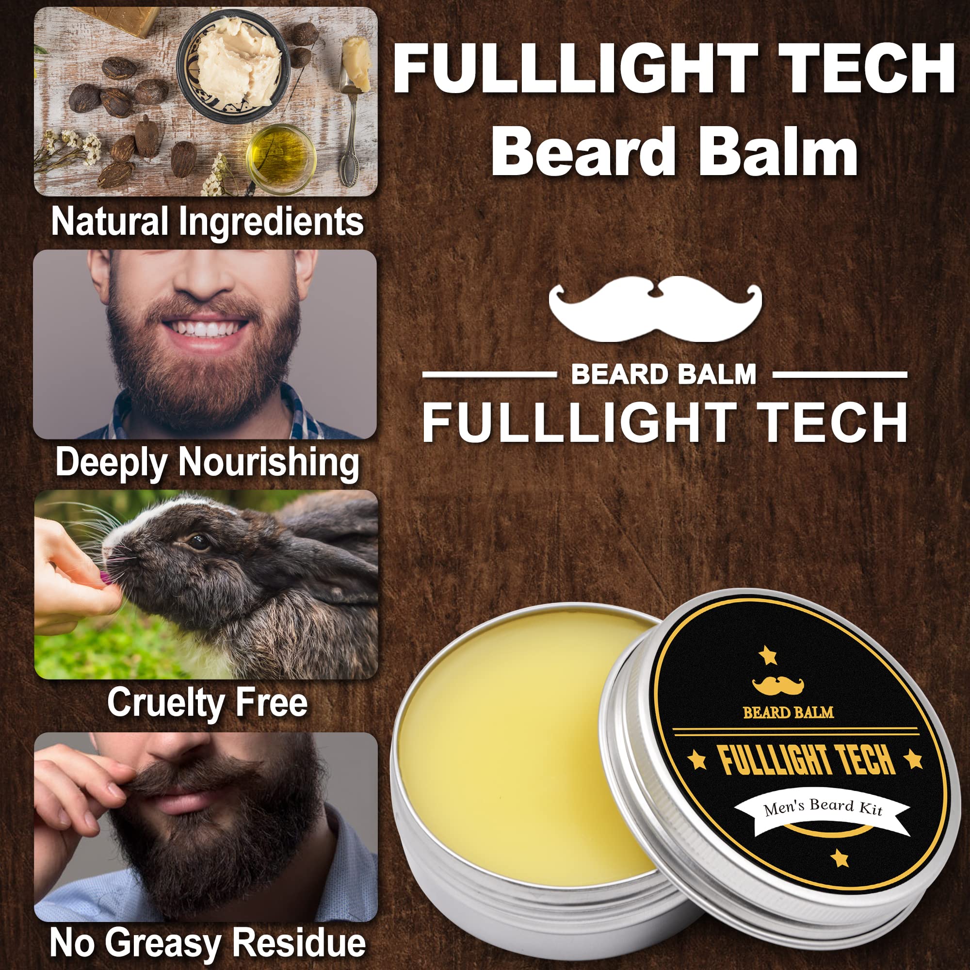 FULLLIGHT TECH Beard Balm, 2 Pack - Citrus Scent - Coconut, Argan, Jojoba Oils - Styles, Hydrates & Smooths Beards & Mustaches - Beard Styling Balm - Gifts for Men