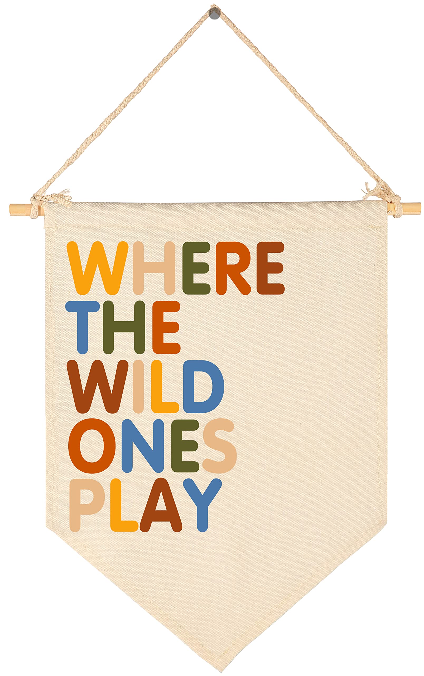 Where The Wild Ones Play - Canvas Hanging Pennant Flag Banner Wall Sign Decor Gift for Nursery Baby Kids Girl Boy Teen Bedroom Playroom Front Door- Baby Gift Shower Flay-Birthday Christmas Gift