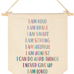 I Am Kind I Am Brave I Am Smart- Kid Affirmation Gift- Canvas Hanging Pennant Flag Banner Wall Sign Decor Gift for Nursery Baby Kids Girl Boy Teen Bedroom Playroom Front Door- Birthday Christmas Gift