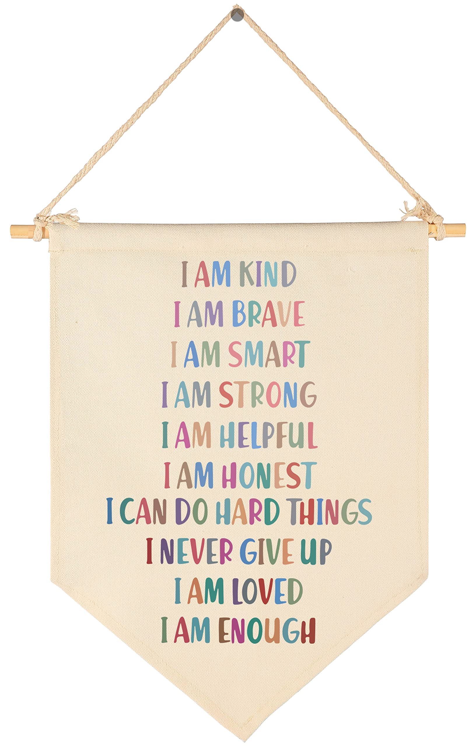 I Am Kind I Am Brave I Am Smart- Kid Affirmation Gift- Canvas Hanging Pennant Flag Banner Wall Sign Decor Gift for Nursery Baby Kids Girl Boy Teen Bedroom Playroom Front Door- Birthday Christmas Gift