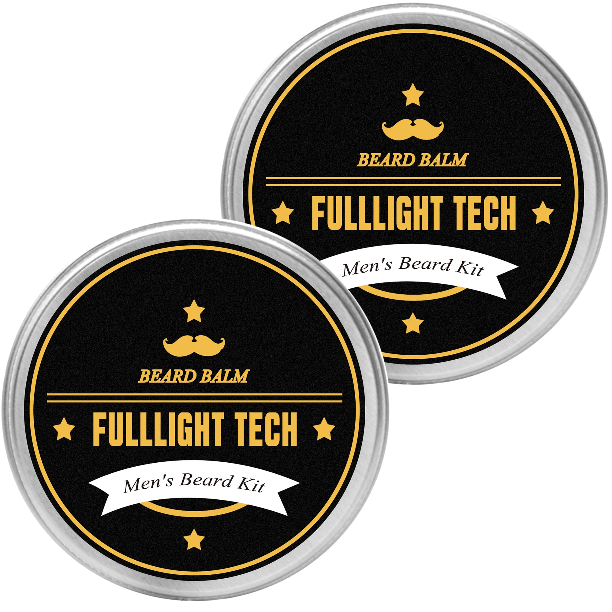 FULLLIGHT TECH Beard Balm, 2 Pack - Citrus Scent - Coconut, Argan, Jojoba Oils - Styles, Hydrates & Smooths Beards & Mustaches - Beard Styling Balm - Gifts for Men