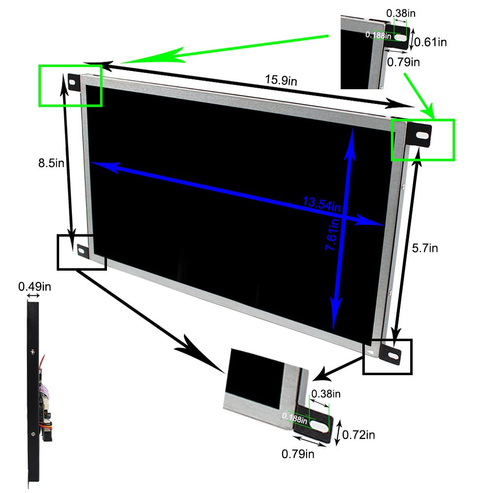 VSDISPLAY 15.6 Inch 1920x1080 FHD LCD Screen with LCD Controller Board M.NT68676 HD-MI DVI VGA Input