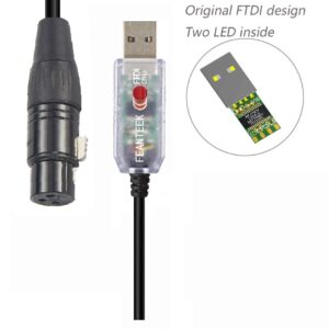 Feanteek USB to DMX Cable RS485 Adapter Converter 3PIN XLR Female DMX512 Interface Freestyler Software PC Control Dimmer Cable with FTDI Chip Support Win10 Mac OS (6FT/1.8M), Black