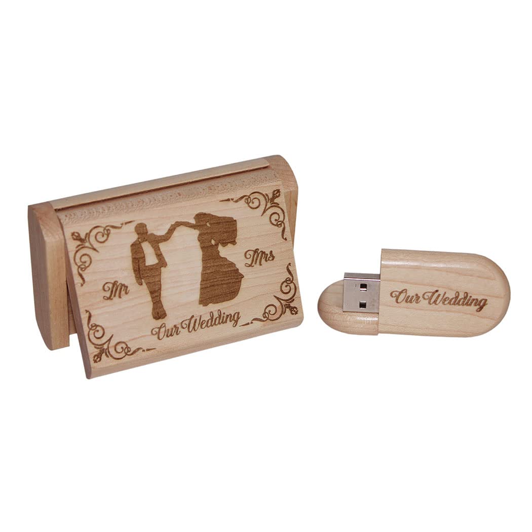 RomanDisk 32GB Wood USB 3.0 Flash Drive with Laser Engraving Our Wedding Graphic Design, 32GB Wood USB Memory Stick Thumb Drive with Box for Wedding/Couple/Parents - Maple