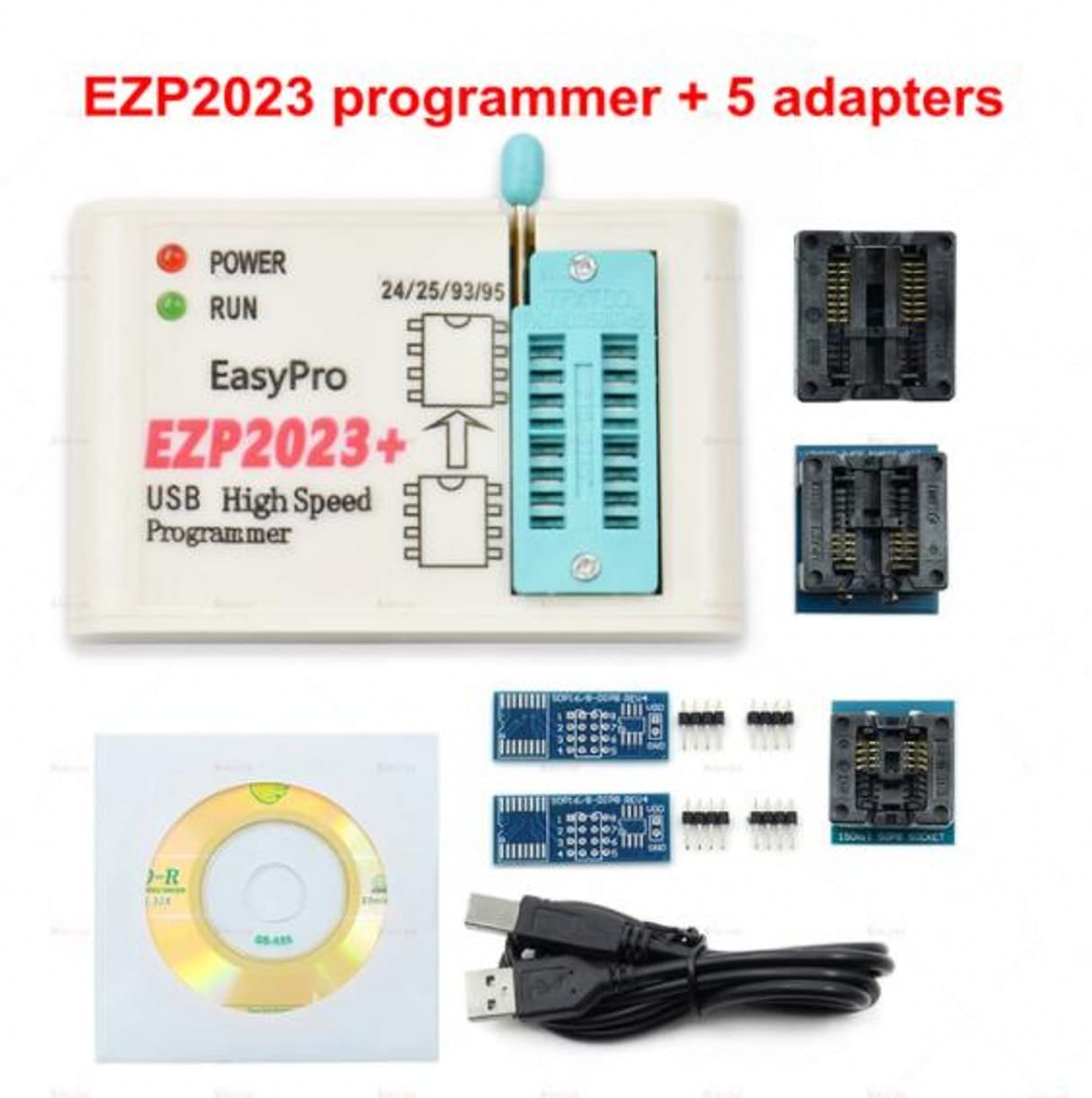 yesyZX WellieSTR 1 Set (EZP2023 with 5 adapters) EZP2023 High-Speed USB SPI Programmer EZP 2023 Support 24 25 93 95 EEPROM 25 Flash BIOS Chip Better Than EZP2019