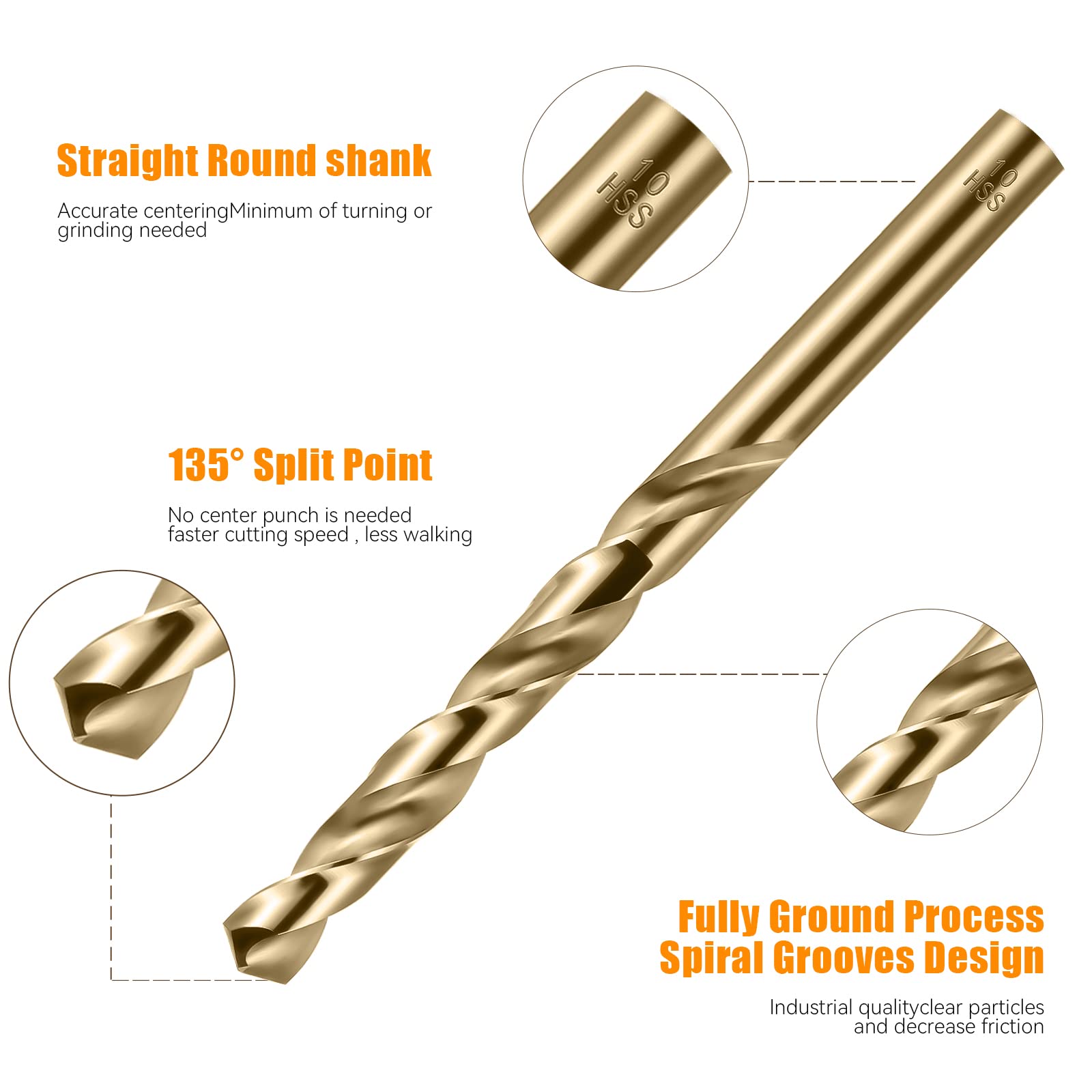 Cobalt Drill Bit Set, M35 Twist HSS Drill Bits Straight Shank, 2mm High Speed Steel Drill Bits for Drilling in Hard Metal, Stainless Steel, Cast Iron (10mm)