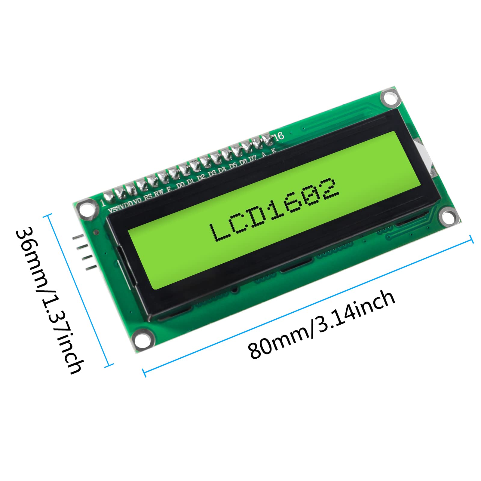 DWEII 5-Pack I2C 1602 LCD Display Module 16X2 Character Serial Green Screen Backlight LCD Module Compatible with Raspberry Pi Arduino STM32 R3 MEGA2560