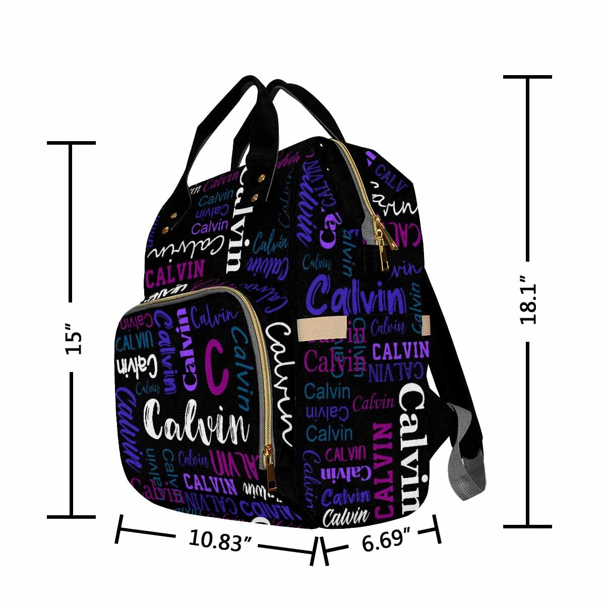 Personalized Bag, Custom Diaper Bag White & Purple Name Initial Black Fashion Multipurpose Daycare Bag Mummy Nursing Baby Bags Shoulder Bag Casual Daypack Bag for Mom Shopping