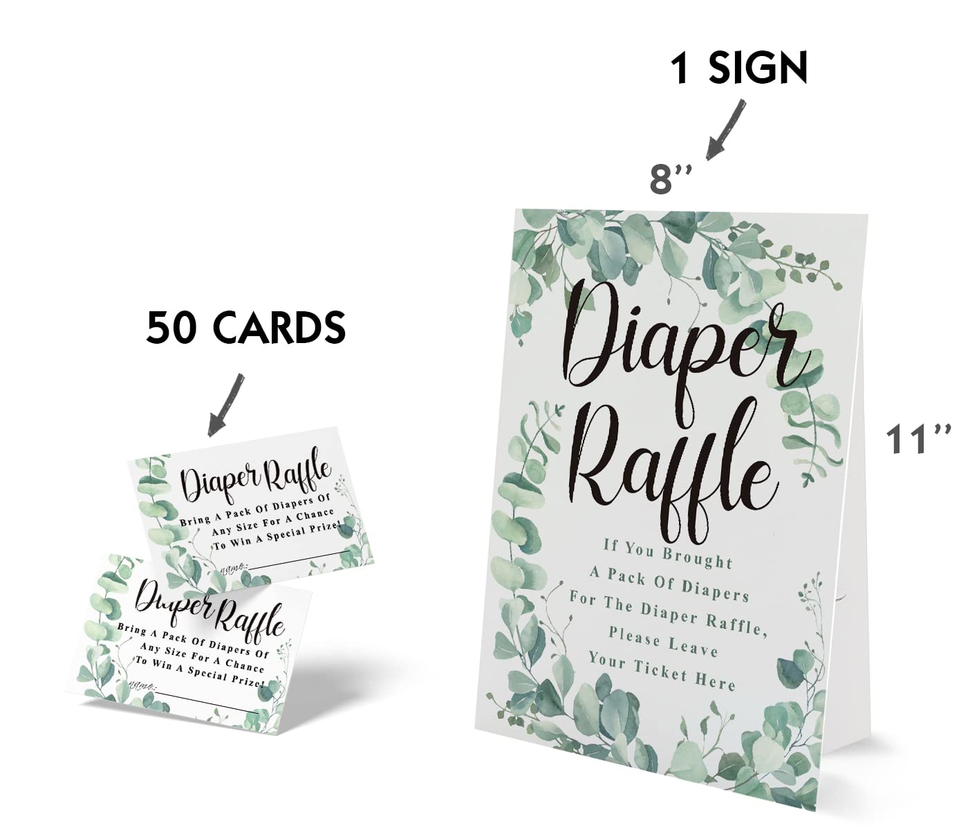 Diaper Raffle Tickets for Baby Shower Sign，Baby Shower Invitations with Diaper Raffle Cards - Baby gender neutral tickets(One 8×11 Sign with 50 Raffle Tickets) - BIG007