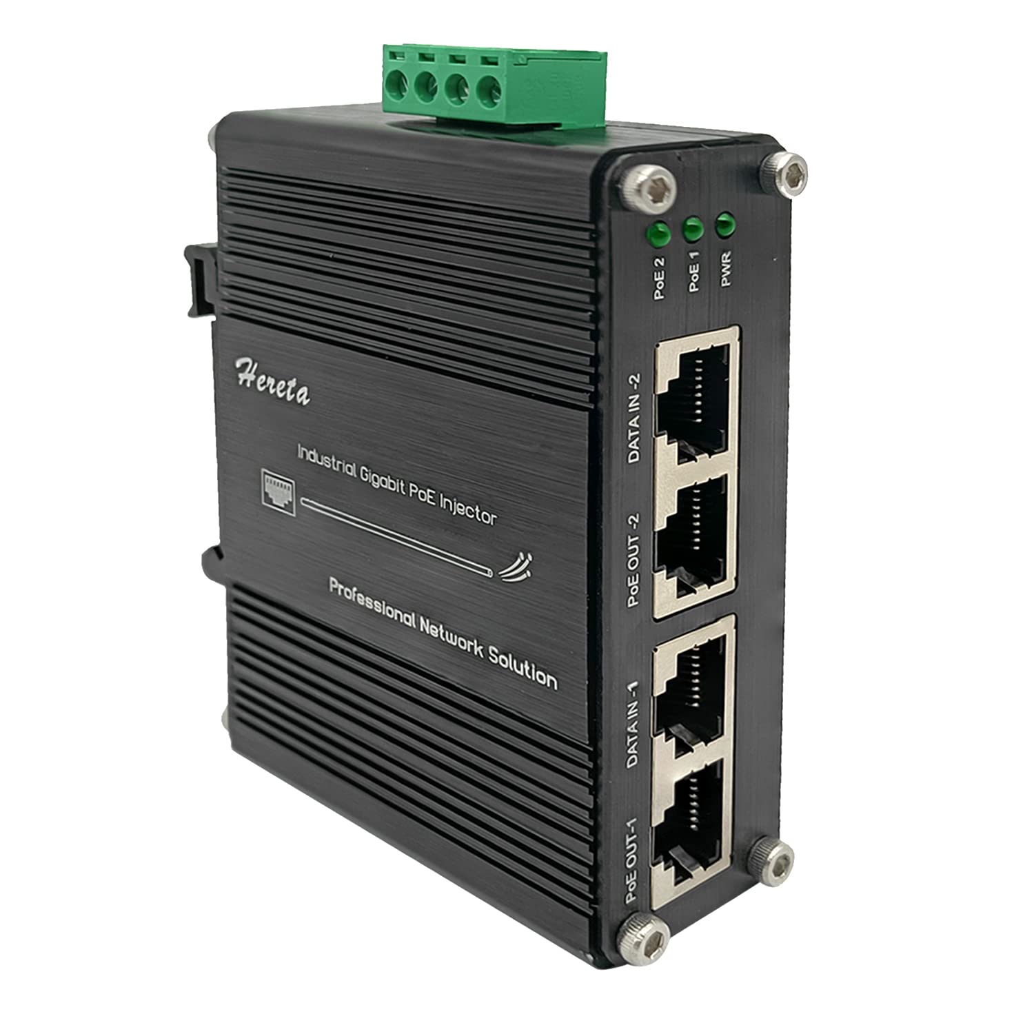 2 Ports Hardened Industrial Gigabit PoE+ Injector 30W Max Per Port 12~48VDC Power Input Support IEEE802.3af/at PoE Device Support 10/100/1000Base-T Compliant with IEEE 802.3ab