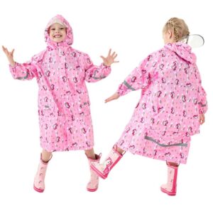 Fewlby Kids Raincoats For Girls Boys Unicorn Cartoon Toddler Rain Wear Children Waterproof Raincoat Jacket Poncho M Size 7-10 Years