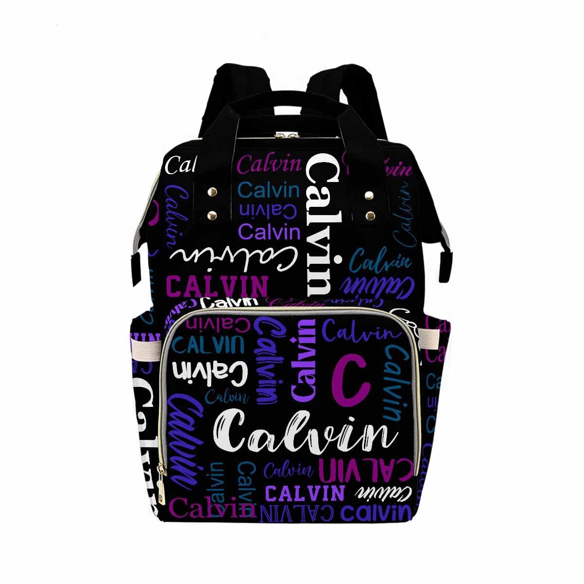 Personalized Bag, Custom Diaper Bag White & Purple Name Initial Black Fashion Multipurpose Daycare Bag Mummy Nursing Baby Bags Shoulder Bag Casual Daypack Bag for Mom Shopping