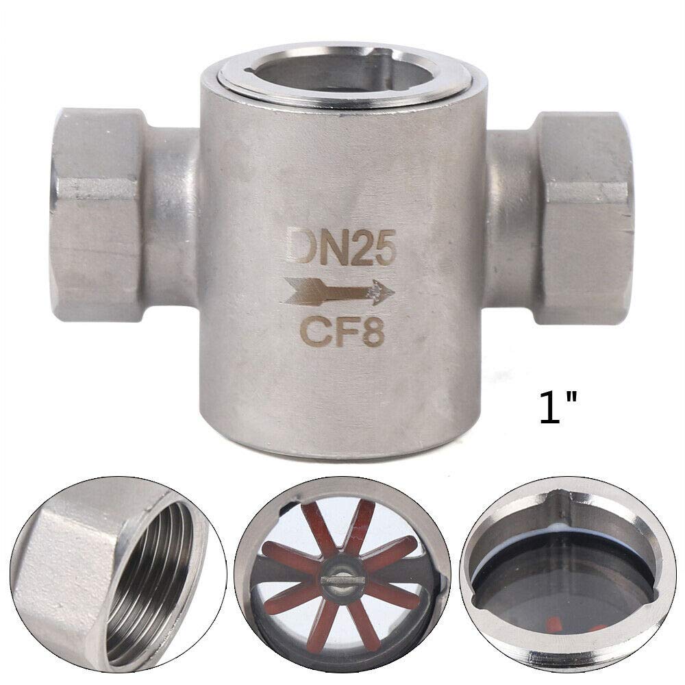 Sight Water Flow Indicator with Plastic Impeller, 1" NPT Female Thread Stainless Steel 304 Sight Water Flow Indicator