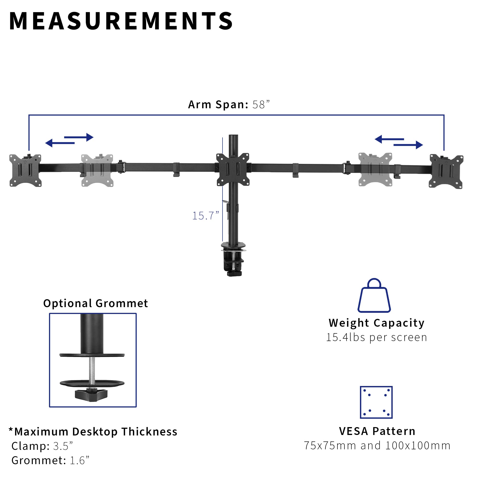 VIVO Triple 21.5 to 27 inch LED LCD Computer Monitor Desk Mount VESA Stand, Flush Wall Setup, Heavy Duty Fully Adjustable Tilt, Swivel, and Rotation, Fits 3 Screens, Black, STAND-V103C