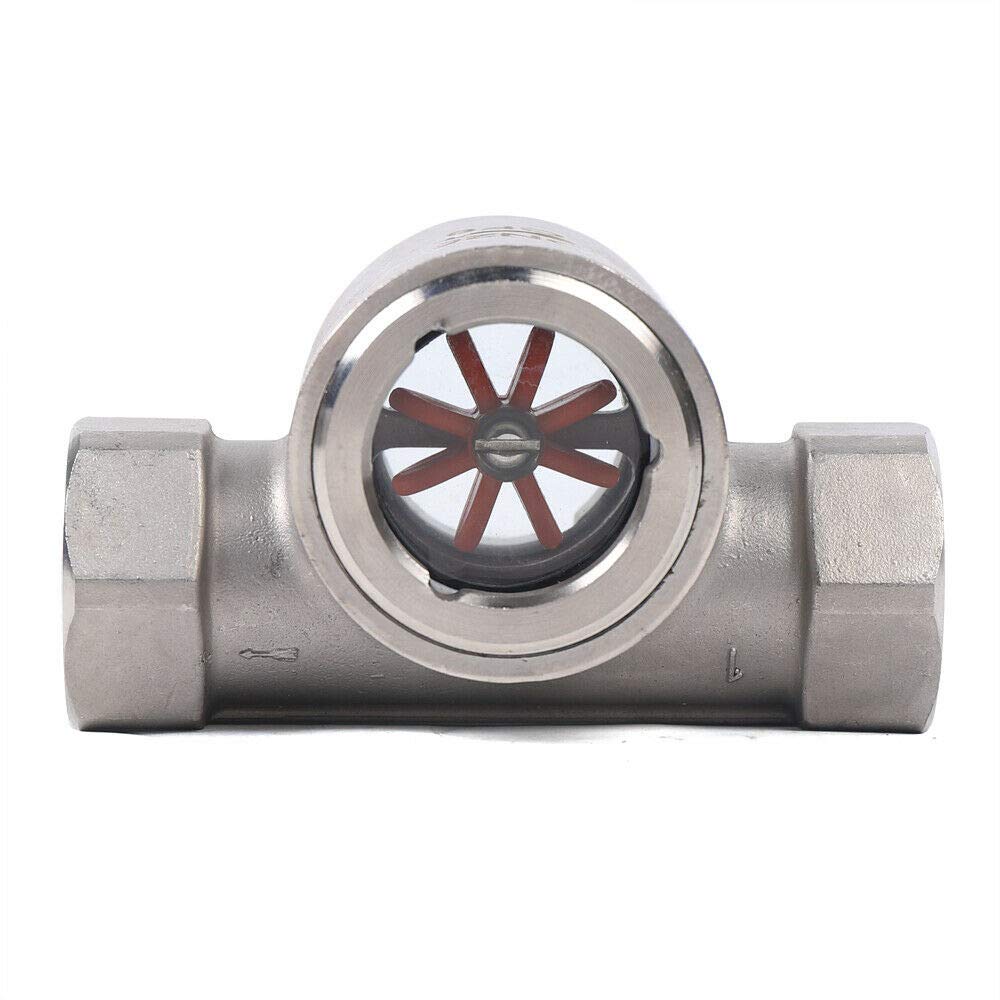 Sight Water Flow Indicator with Plastic Impeller, 1" NPT Female Thread Stainless Steel 304 Sight Water Flow Indicator