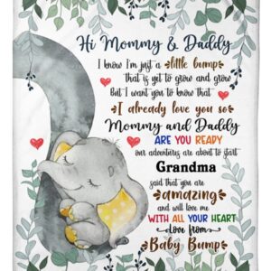 Personalized Blanket for Mommy from Baby Bump I Already Love You Yellow Elephant Custom Name Gifts for New Mother Fleece Sherpa Blanket for Autumn Fall Thanksgiving Birthday Christmas, Multi Color