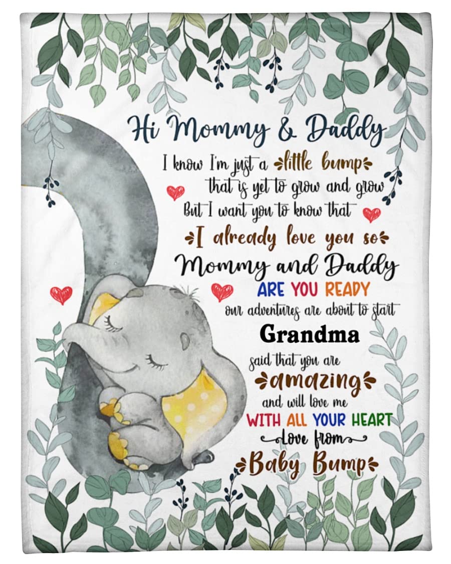 Personalized Blanket for Mommy from Baby Bump I Already Love You Yellow Elephant Custom Name Gifts for New Mother Fleece Sherpa Blanket for Autumn Fall Thanksgiving Birthday Christmas, Multi Color