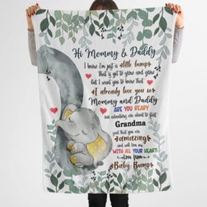 Personalized Blanket for Mommy from Baby Bump I Already Love You Yellow Elephant Custom Name Gifts for New Mother Fleece Sherpa Blanket for Autumn Fall Thanksgiving Birthday Christmas, Multi Color