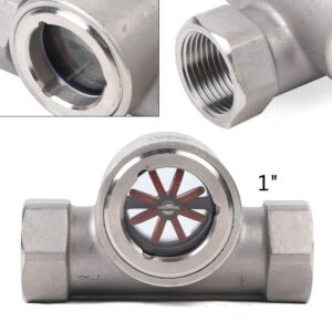 Sight Water Flow Indicator with Plastic Impeller, 1" NPT Female Thread Stainless Steel 304 Sight Water Flow Indicator