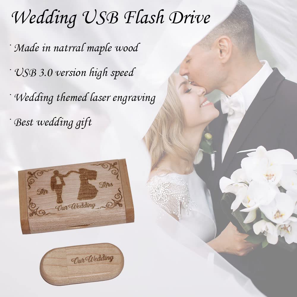 RomanDisk 32GB Wood USB 3.0 Flash Drive with Laser Engraving Our Wedding Graphic Design, 32GB Wood USB Memory Stick Thumb Drive with Box for Wedding/Couple/Parents - Maple