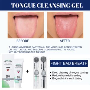 Tongue Cleansing Gel, Tongue Cleaner Brush Kit, Tongue Scraper, Scrubber, Fight Bad Breath, Oral Deodorant, Fresh Mint, Mouth Odor Eliminator, Mild and Non-irritating (Set of 1)