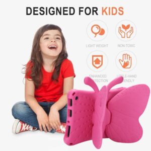 Simicoo Amazon Fire 7 2022 Cute Butterfly Case for Kids Light EVA Fire 7 Tablet Kids case Shockproof Rugged Heavy Duty Kids Friendly Tablet Case for Fire 7 Kids Tablet 12 Gen (Rose)