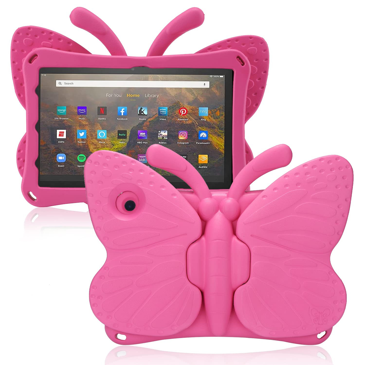 Simicoo Amazon Fire 7 2022 Cute Butterfly Case for Kids Light EVA Fire 7 Tablet Kids case Shockproof Rugged Heavy Duty Kids Friendly Tablet Case for Fire 7 Kids Tablet 12 Gen (Rose)