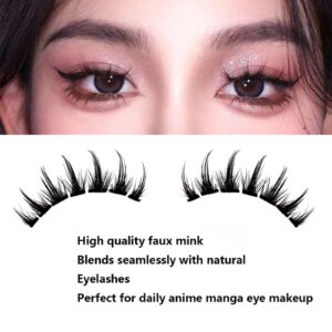 KISSNOWY Manga Lashes Natural Look, Single Individual Lashes Wispy Cluster Lashes Extension for Cosplay Japanese Anime Makeup False Lashes (B-03)