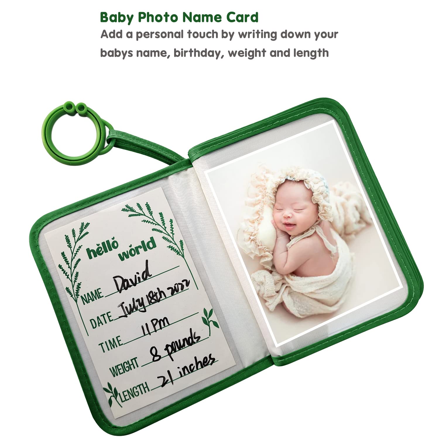 Boczif Baby Photo Album, Baby Memory Book 4X6", Baby Photo Album with Milestone Cards, Soft Photo Cloth Book Gift Set for Newborn Toddler & Kids(Green)