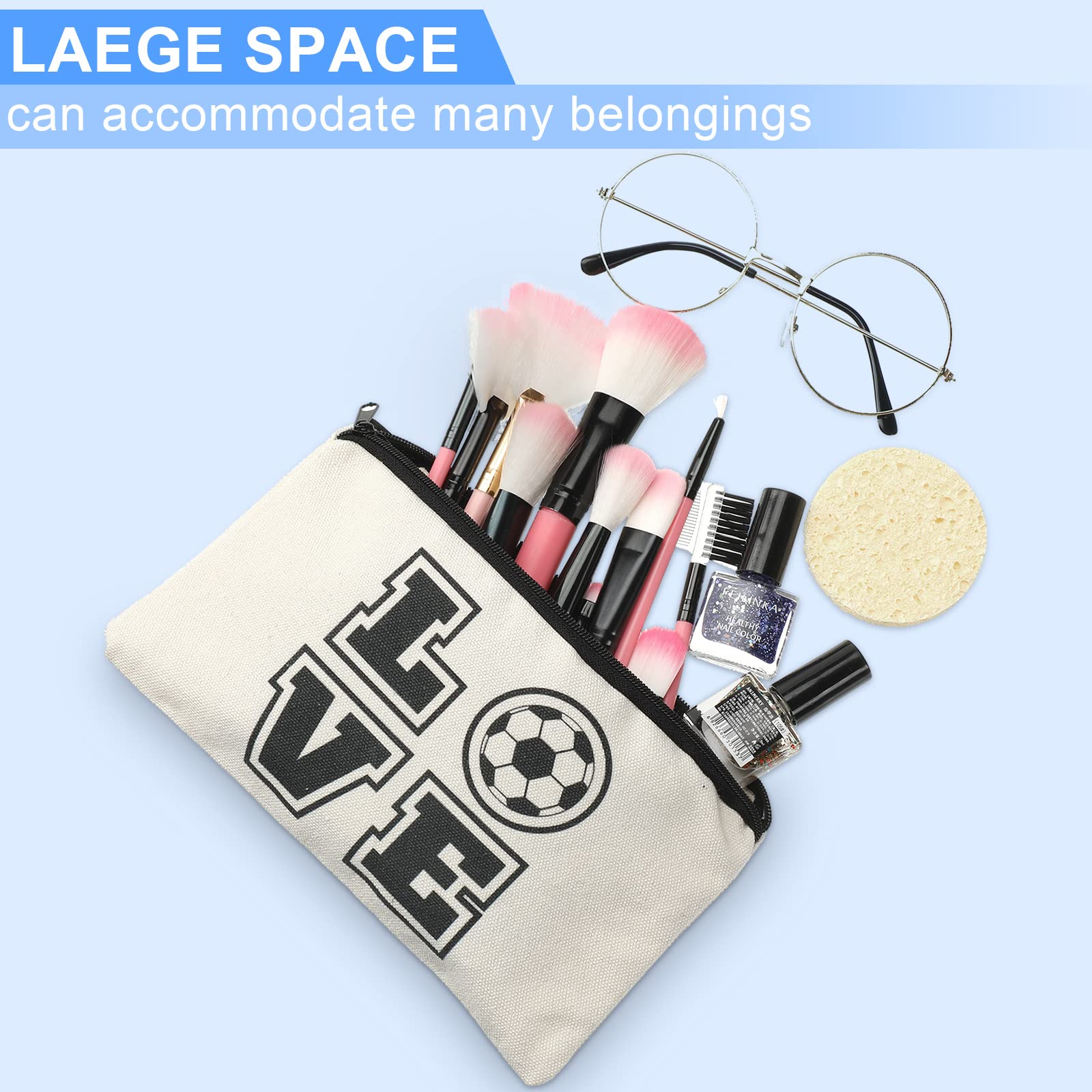 12 Pieces Soccer Makeup Bag Cosmetic Bag with Words Soccer Travel Storage Bags Portable Storage Case Toiletry Bag Accessories with Zippers for Soccer Players Teams Women Girls (White Soccer Style)