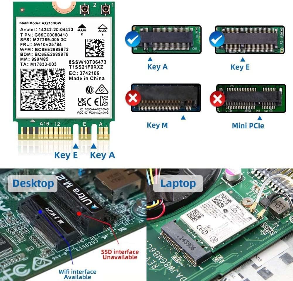 Intel AX210 Tri-Band Wi-Fi 6E Bluetooth 5.3 Network Card for Notebook