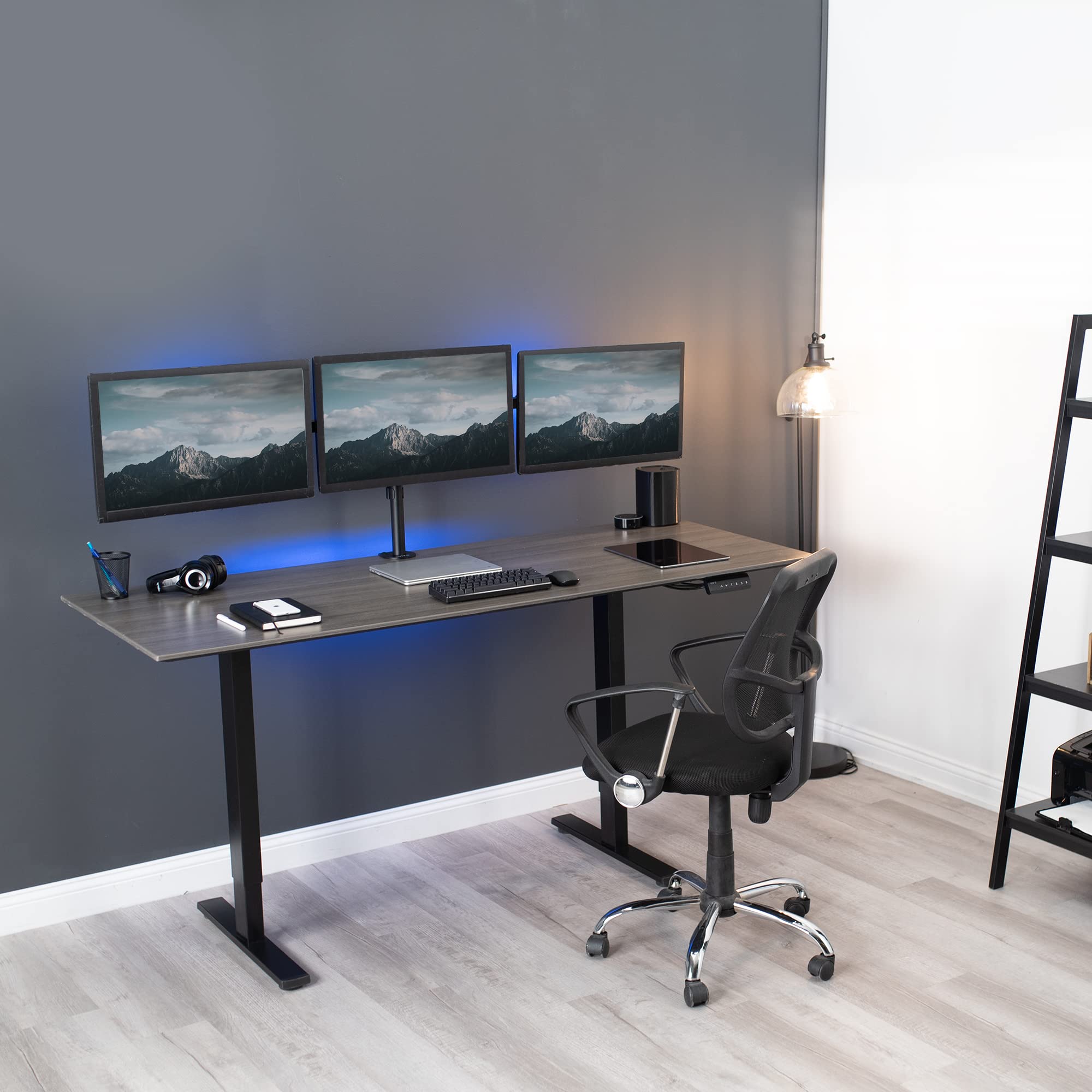 VIVO Triple 21.5 to 27 inch LED LCD Computer Monitor Desk Mount VESA Stand, Flush Wall Setup, Heavy Duty Fully Adjustable Tilt, Swivel, and Rotation, Fits 3 Screens, Black, STAND-V103C