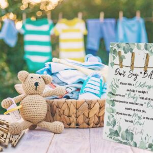 Don't Say Baby Sign, Baby Shower Clothespin Game, Includes a 8x11 Standing Sign and 50 Mini Natural Clothespins - BIG002