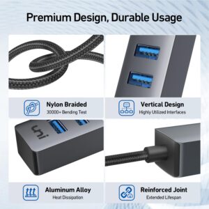 USB C to USB Hub 4 Ports, uni Aluminum USB 3.0 Multiport Adapter [Thunderbolt 3/4 Compatible] for MacBook Pro/Air, Mac Mini M2, Surface Laptops, XPS | Keyboard, Mouse, HDD, and More