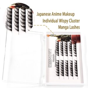 KISSNOWY Manga Lashes Natural Look, Single Individual Lashes Wispy Cluster Lashes Extension for Cosplay Japanese Anime Makeup False Lashes (B-03)