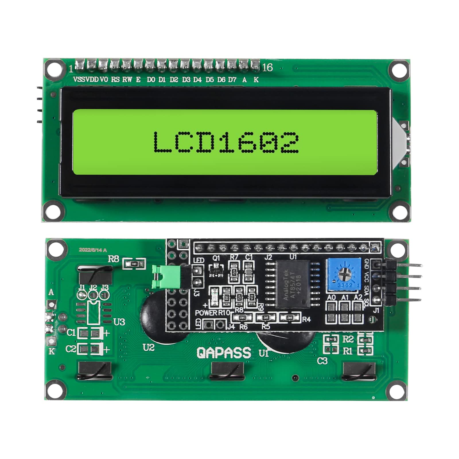 DWEII 5-Pack I2C 1602 LCD Display Module 16X2 Character Serial Green Screen Backlight LCD Module Compatible with Raspberry Pi Arduino STM32 R3 MEGA2560