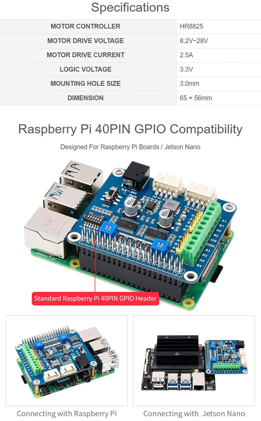 waveshare HRB8825 Stepper Motor HAT for Raspberry Pi and Jetson Nano, Drives Two Stepper Motors, Up to 1/32 Microstepping User for 3D Printer Sculpturing Machine Mechanical Arm