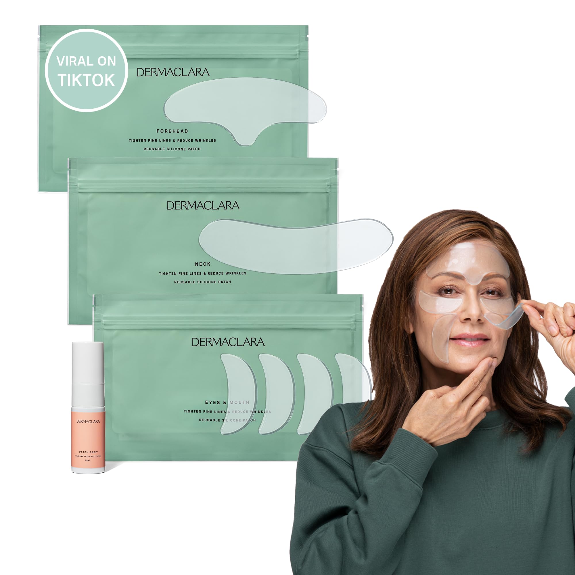 Dermaclara Silicone Fusion Anti-Wrinkle Patches - Reusable Face Treatment Kit for Fine Lines, Under Eye, Forehead & Neck Wrinkles - Pregnancy Safe Skincare - Facial Silicone Patches for Wrinkles