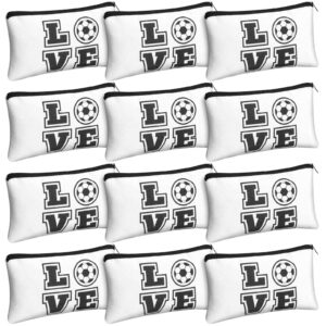 12 pieces soccer makeup bag cosmetic bag with words soccer travel storage bags portable storage case toiletry bag accessories with zippers for soccer players teams women girls (white soccer style)