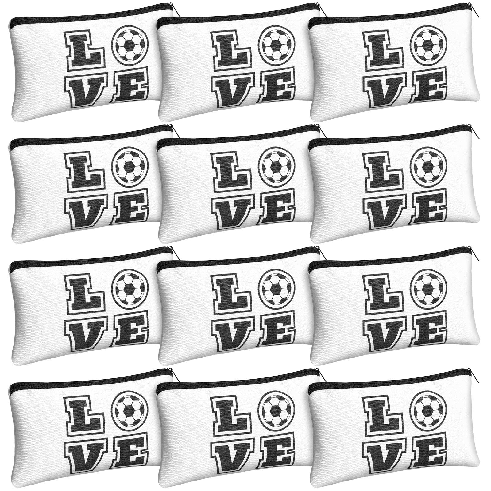 12 Pieces Soccer Makeup Bag Cosmetic Bag with Words Soccer Travel Storage Bags Portable Storage Case Toiletry Bag Accessories with Zippers for Soccer Players Teams Women Girls (White Soccer Style)