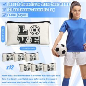 12 Pieces Soccer Makeup Bag Cosmetic Bag with Words Soccer Travel Storage Bags Portable Storage Case Toiletry Bag Accessories with Zippers for Soccer Players Teams Women Girls (White Soccer Style)