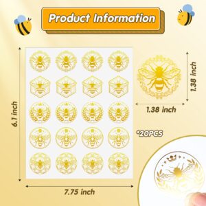 Gueevin 400 Pcs Bee Gold Foil Stickers Gold Envelope Seal Stickers Clear Envelope Seals Self Adhesive Stickers for Greeting Invitation Thanksgiving Christmas Birthday Wedding Party Gift Wrapping