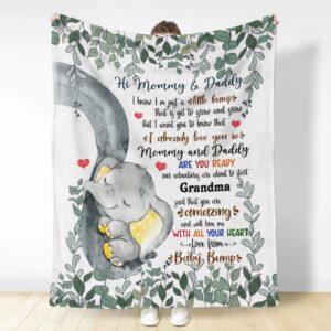 Personalized Blanket for Mommy from Baby Bump I Already Love You Yellow Elephant Custom Name Gifts for New Mother Fleece Sherpa Blanket for Autumn Fall Thanksgiving Birthday Christmas, Multi Color