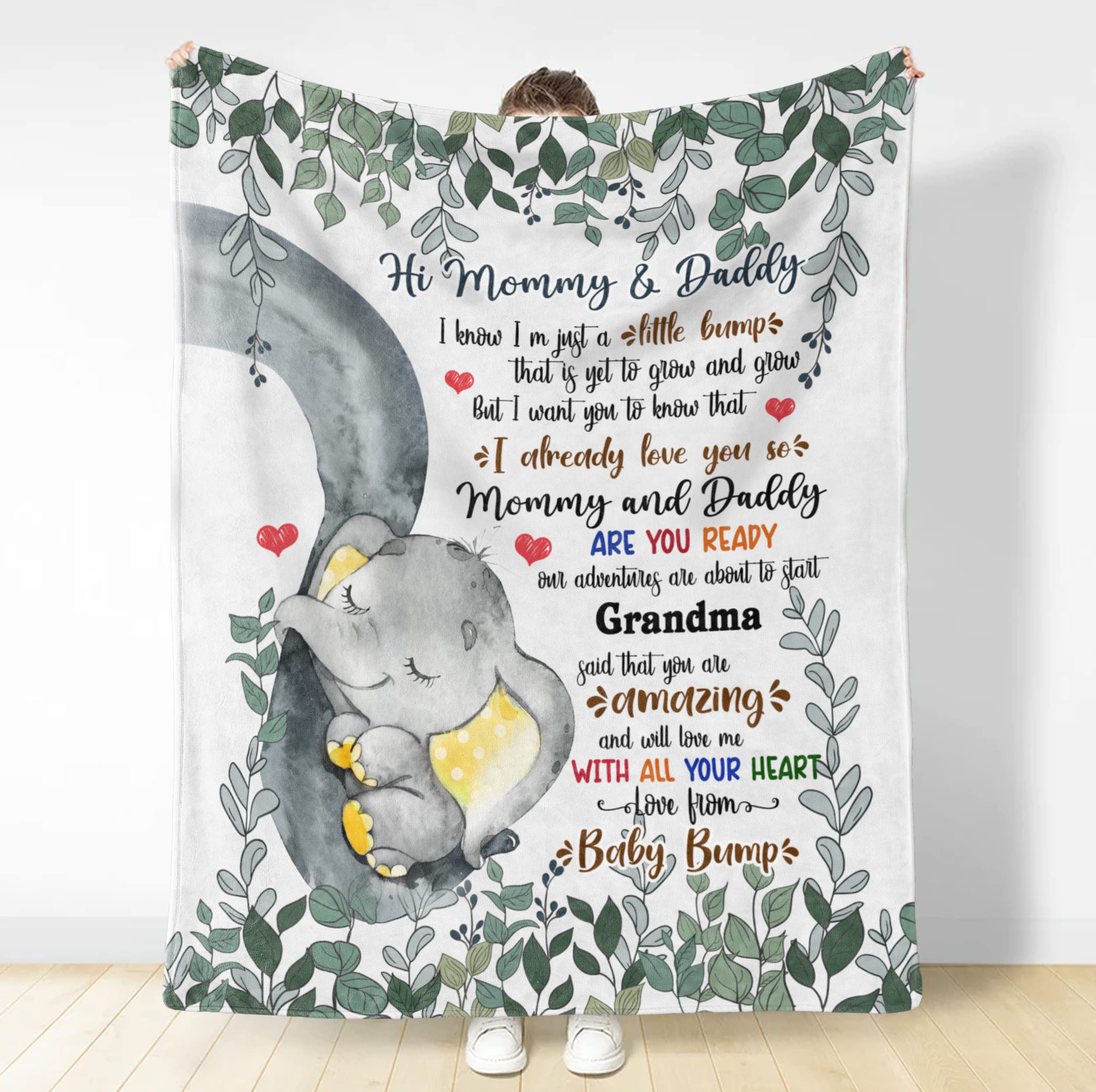 Personalized Blanket for Mommy from Baby Bump I Already Love You Yellow Elephant Custom Name Gifts for New Mother Fleece Sherpa Blanket for Autumn Fall Thanksgiving Birthday Christmas, Multi Color