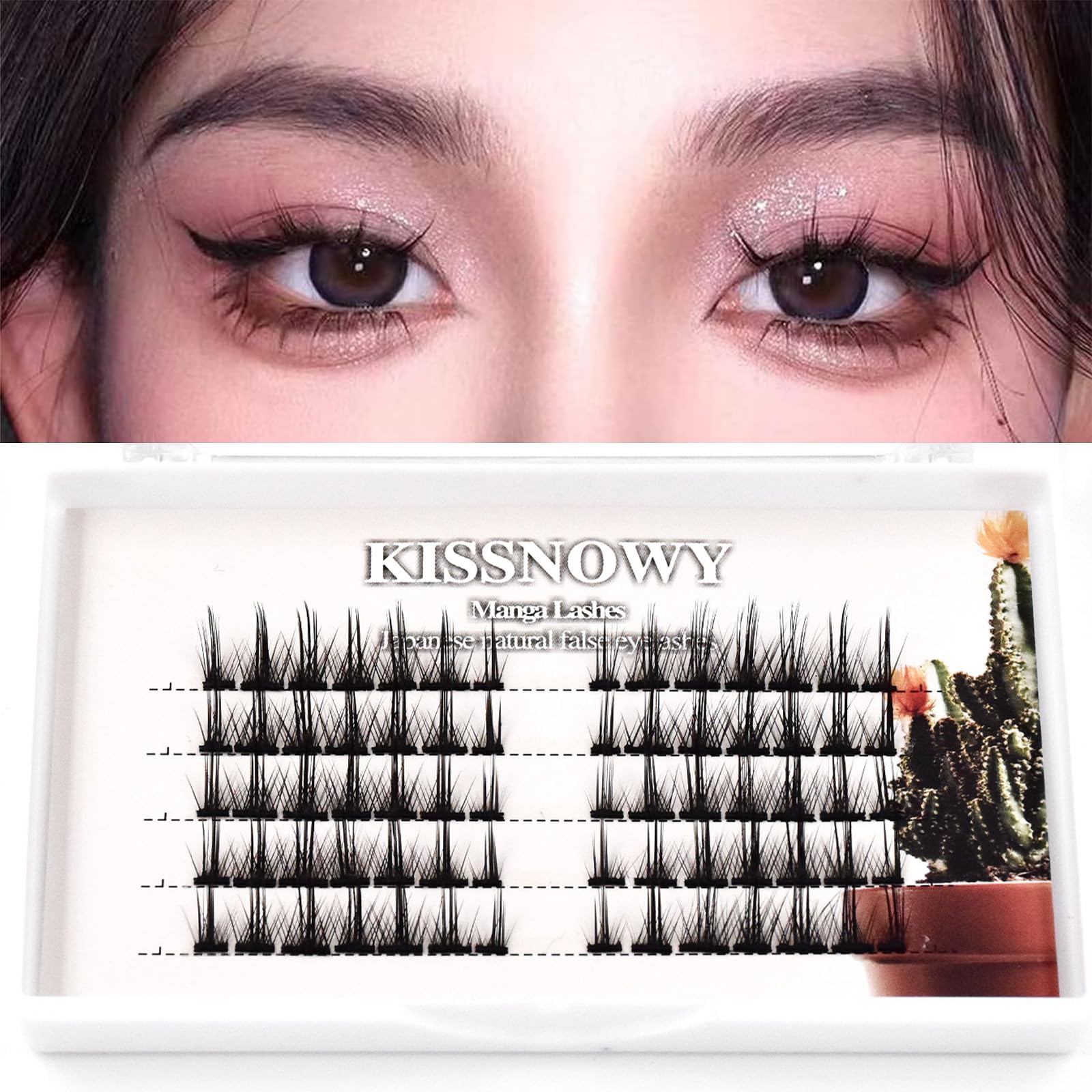 KISSNOWY Manga Lashes Natural Look, Single Individual Lashes Wispy Cluster Lashes Extension for Cosplay Japanese Anime Makeup False Lashes (B-03)