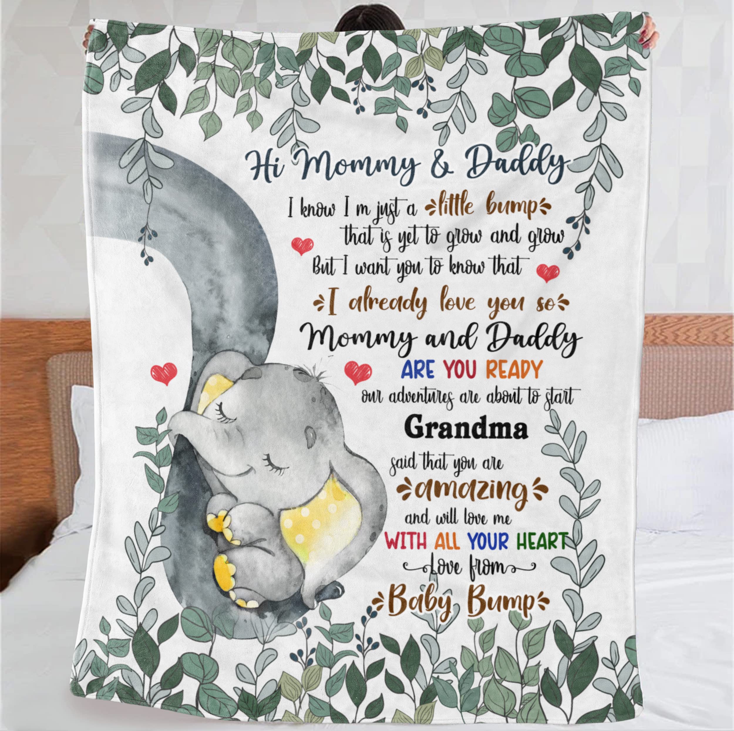 Personalized Blanket for Mommy from Baby Bump I Already Love You Yellow Elephant Custom Name Gifts for New Mother Fleece Sherpa Blanket for Autumn Fall Thanksgiving Birthday Christmas, Multi Color