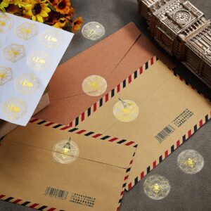 Gueevin 400 Pcs Bee Gold Foil Stickers Gold Envelope Seal Stickers Clear Envelope Seals Self Adhesive Stickers for Greeting Invitation Thanksgiving Christmas Birthday Wedding Party Gift Wrapping