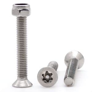 Glvaner (30 Sets) M5 x 16mm Countersunk Torx Head Machine Screws with M5 Locknuts and a Torx Drive Bit, Stainless Steel 304 (18-8), Tamper Resistant Screws, Full Thread, Security Machine Screws