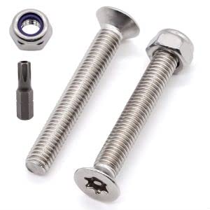 glvaner (30 sets) m5 x 16mm countersunk torx head machine screws with m5 locknuts and a torx drive bit, stainless steel 304 (18-8), tamper resistant screws, full thread, security machine screws