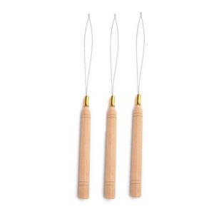 blingkingdom 3pcs hair extension loop needle threader pulling hook tool and bead device tool for hair or feather extensions - wooden and stainless steel